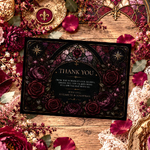 Tarjeta De Agradecimiento Boda floral de borgoña de vidrio emplomado de roma