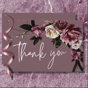 Tarjeta De Agradecimiento Boda floral de Borgoña Moderna y Crema Peonies