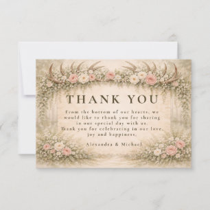 Tarjeta De Agradecimiento Boda Floral de Bosque con Cuerno de Ciervo