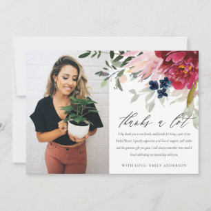 Tarjeta De Agradecimiento Boda Floral de Burgundy Blush Foto Bridal Shower
