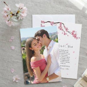 Tarjeta De Agradecimiento Boda floral de cerezo con acuarela rosa Sakura