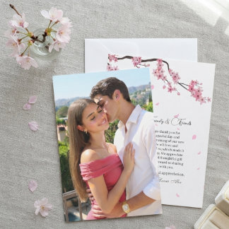 Tarjeta De Agradecimiento Boda floral de cerezo con acuarela rosa Sakura