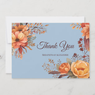 Tarjeta De Agradecimiento Boda floral de color acuático otoño gracias