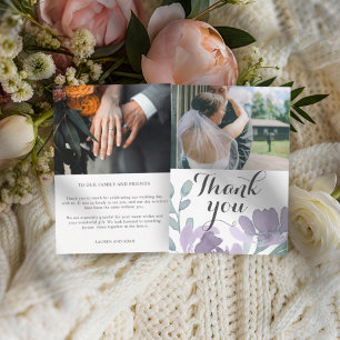 Tarjeta De Agradecimiento Boda floral de color púrpura moderno