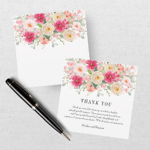 Tarjeta De Agradecimiento Boda floral de color rosa brillante con acuarela m
