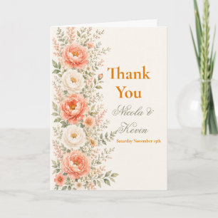 Tarjeta De Agradecimiento Boda floral de coral y salvia