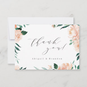 Tarjeta De Agradecimiento Boda floral de durazno romántico