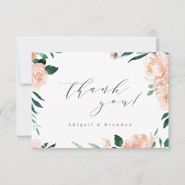 Tarjeta De Agradecimiento Boda floral de durazno romántico (Anverso)