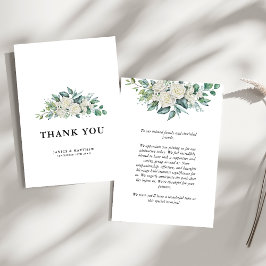 Tarjeta De Agradecimiento Boda floral de elegantes rosas blancas con follaje
