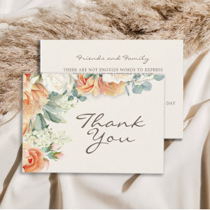 Tarjeta De Agradecimiento Boda floral de eucalipto acuarela blanca melocotón