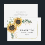 Tarjeta De Agradecimiento Boda floral de Eucalyptus<br><div class="desc">Para todos los que se presentaron para celebrar su día especial con usted, esta elegante tarjeta de agradecimiento floral geométrica botánica con girasoles y hojas de eucalipto, con marco geométrico dorado es perfecta cuando usted quiere dar las gracias. Cambie fácilmente los detalles en el frente y el mensaje del personalizado...</div>