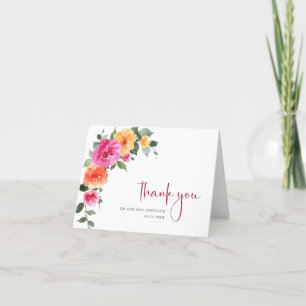Tarjeta De Agradecimiento Boda floral de flores brillantes de acuarela festi