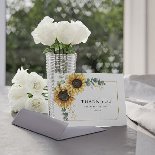 Tarjeta De Agradecimiento Boda Floral de girasol Eucalyptus Greenerenery