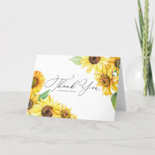 Tarjeta De Agradecimiento Boda floral de girasoles de acuarela rústica