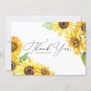 Tarjeta De Agradecimiento Boda floral de girasoles de color acuático ruso