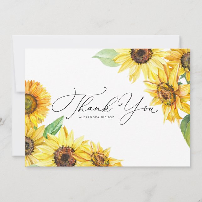 Tarjeta De Agradecimiento Boda floral de girasoles de color acuático ruso (Anverso)