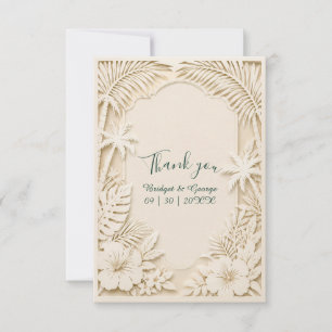 Tarjeta De Agradecimiento Boda floral de Hawaii con recorte falso de crema