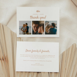 Tarjeta De Agradecimiento Boda floral de hoja beige moderna de 3 fotos