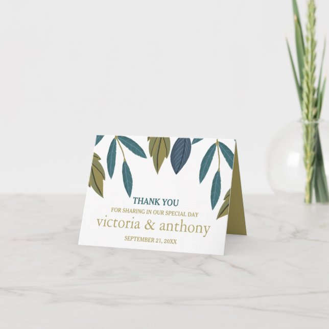 Tarjeta De Agradecimiento Boda floral de hojas rusas (Anverso)