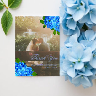 Tarjeta De Agradecimiento Boda floral de Hortensia Azul