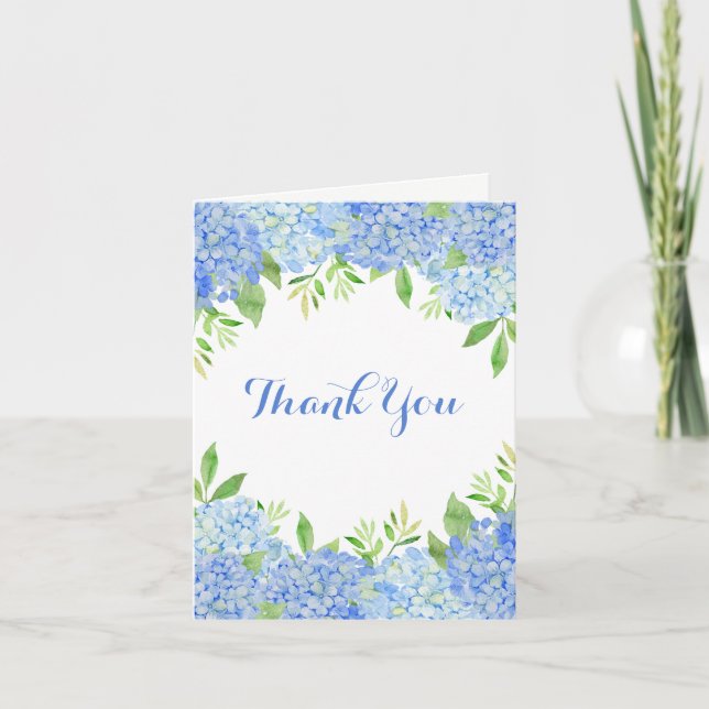 Tarjeta De Agradecimiento Boda floral de Hydrangea azul (Anverso)