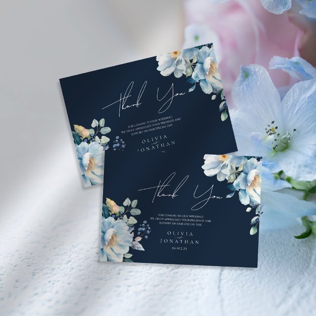 Tarjeta De Agradecimiento Boda floral de invierno azul acuarela (Subido por el creador)