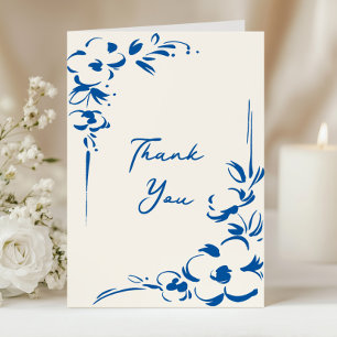 Tarjeta De Agradecimiento Boda floral de jardín campestre azul francés