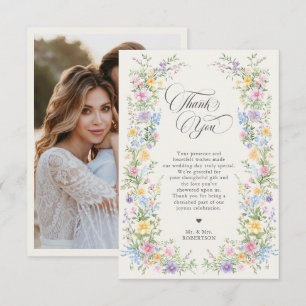 Tarjeta De Agradecimiento Boda floral de jardín de primavera ornado con past