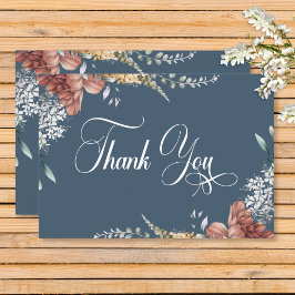 Tarjeta De Agradecimiento Boda floral de jardín romántico moderno azul