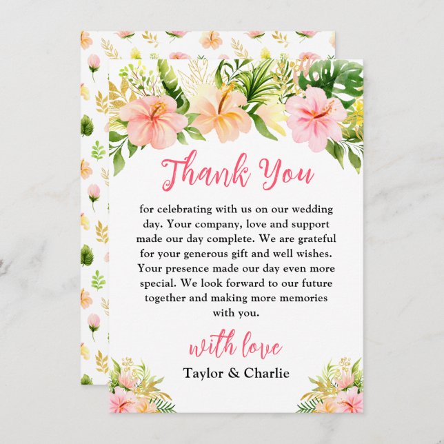Tarjeta De Agradecimiento Boda floral de jungla tropical (Anverso / Reverso)