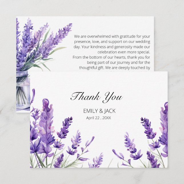 Tarjeta De Agradecimiento Boda floral de la lavanda de verano de primavera (Anverso / Reverso)