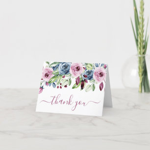 Tarjeta De Agradecimiento Boda floral de la Marina Azul de Borgoña