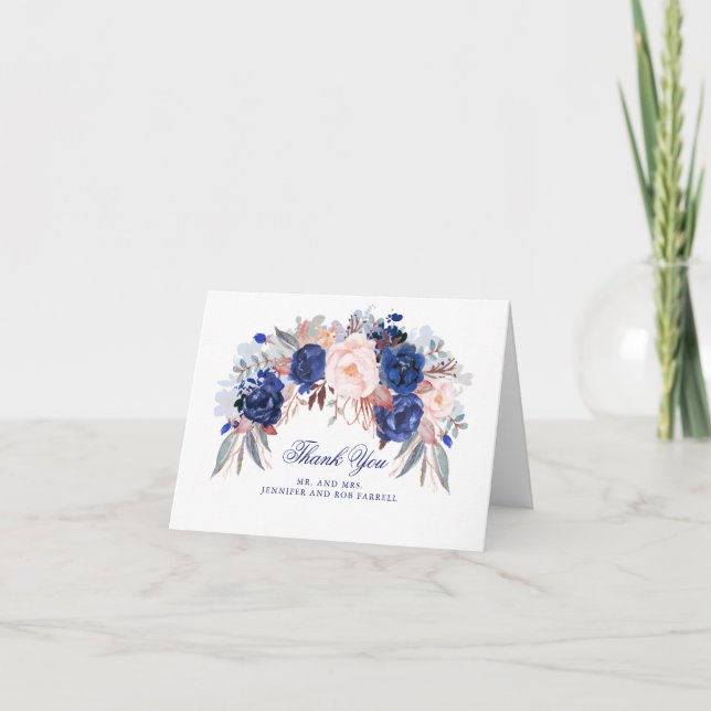 Tarjeta De Agradecimiento Boda floral de la marina gracias (Anverso)