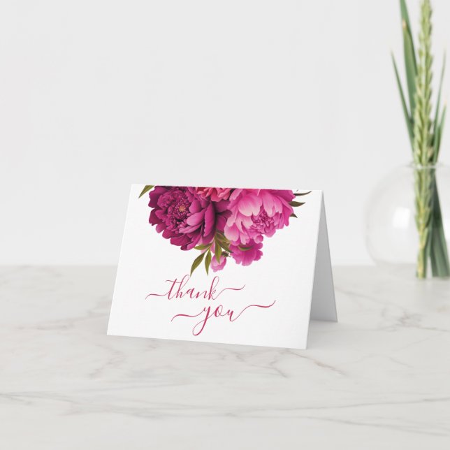 Tarjeta De Agradecimiento Boda floral de la peonía magenta (Anverso)