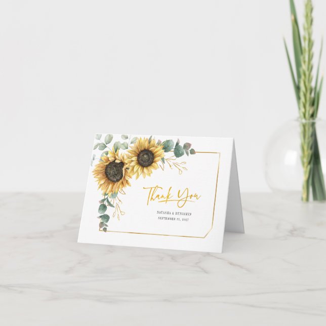 Tarjeta De Agradecimiento Boda Floral de la vegetación del girasol Gracias (Anverso)