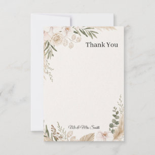 Tarjeta De Agradecimiento Boda floral de las Pampas neutrales