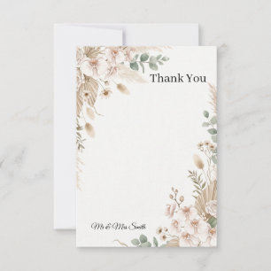 Tarjeta De Agradecimiento Boda floral de las Pampas neutrales
