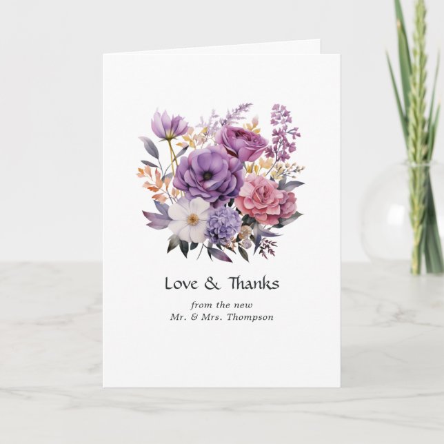 Tarjeta De Agradecimiento Boda floral de lavanda digital (Anverso)