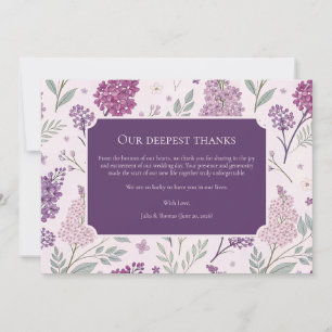 Tarjeta De Agradecimiento Boda floral de lila rosa suave y púrpura