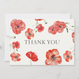 Tarjeta De Agradecimiento boda floral de los Poppies Rojos Gracias