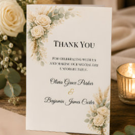 Tarjeta De Agradecimiento Boda floral de lujo en azul polvoriento