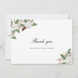 Tarjeta De Agradecimiento Boda Floral de Magnolias Blancas con Verdor