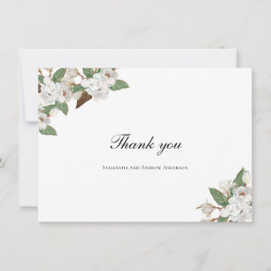 Tarjeta De Agradecimiento Boda Floral de Magnolias Blancas con Verdor