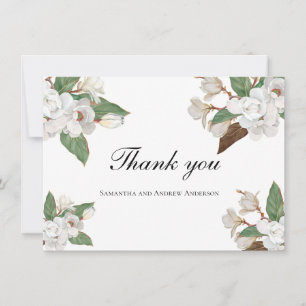 Tarjeta De Agradecimiento Boda Floral de Magnolias Blancas con Verdor