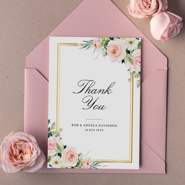 Tarjeta De Agradecimiento boda floral de marco elegante (Subido por el creador)
