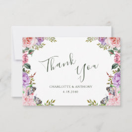 Tarjeta De Agradecimiento Boda floral de mariposa del jardín secreto