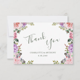 Tarjeta De Agradecimiento Boda floral de mariposa del jardín secreto