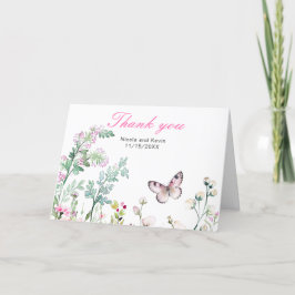 Tarjeta De Agradecimiento Boda floral de mariposa verde de primavera
