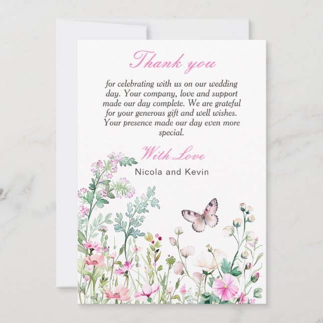 Tarjeta De Agradecimiento Boda floral de mariposa verde primavera (Anverso)