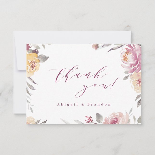 Tarjeta De Agradecimiento Boda floral de mauve romántico (Anverso)